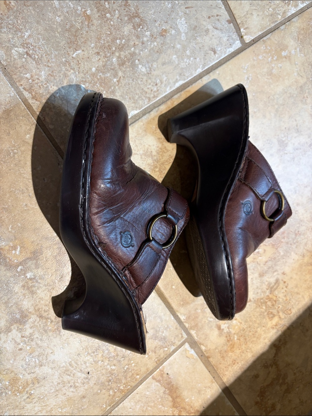 Born Dark Brown Leather Buckle Mule Heels - Picture 5 of 7